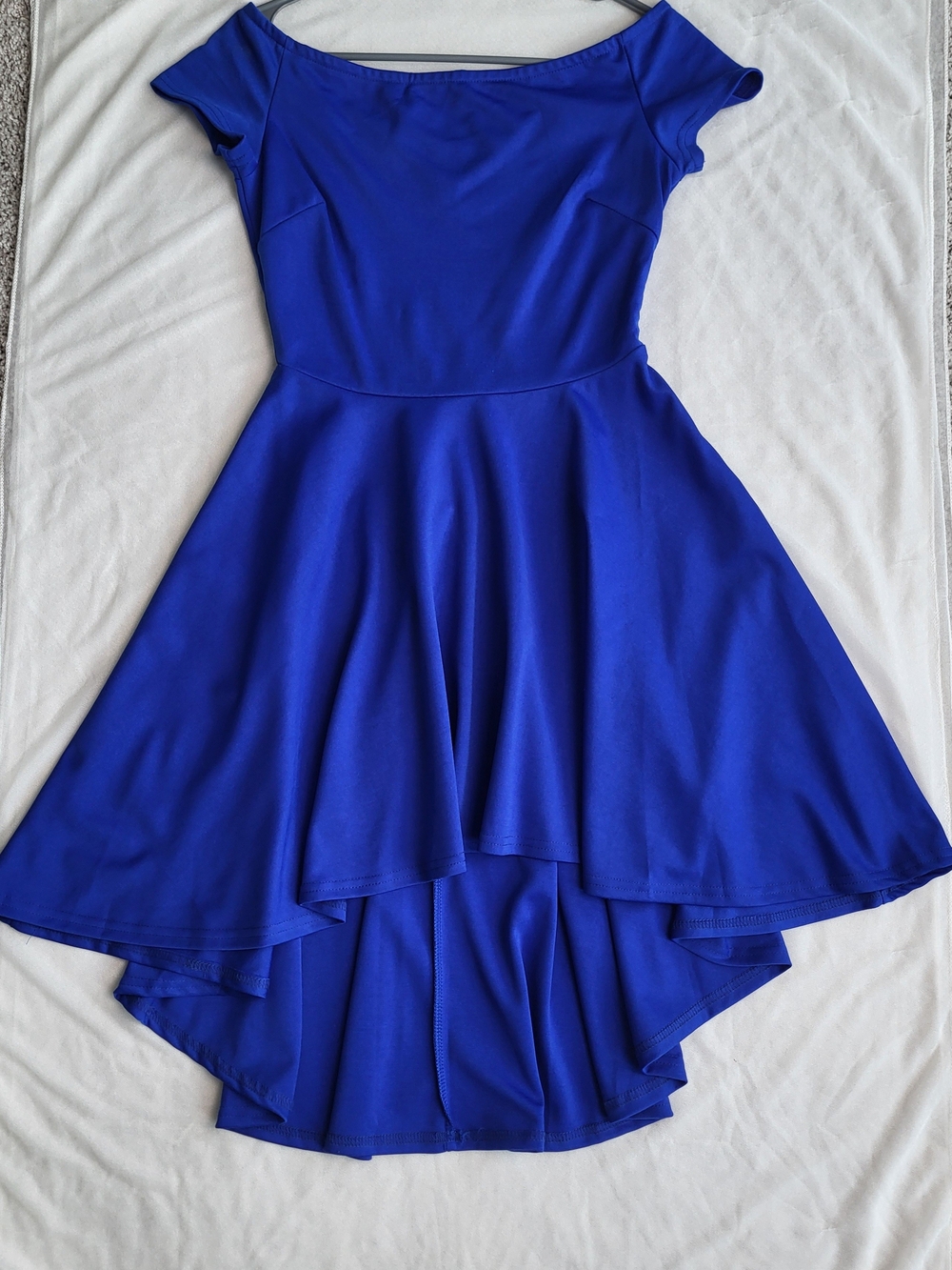 Off-Shoulder Royal Blue High-Low Skater Dress, Size S